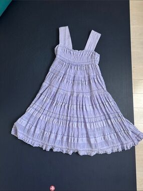 Anthropologie Lilac Smocked Tiered Midi Dress, Medium Petite, EC